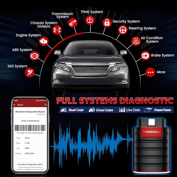 "Thinkdiag OBD2 Scanner Bluetooth, All System Bidirectional scan Tool OE Level Diagnostic Tools with ECU Coding,15+ Service Functions All Software 1 Year Free fits for iPhone & Android" - Image 3