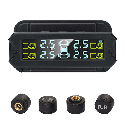 Solar Tire Pressure Monitoring System TPMS 4 Wheels Car External Sensor